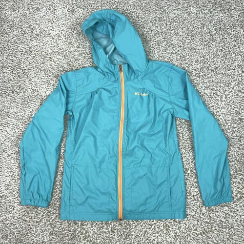 Columbia Jacket Girls Large Blue Hooded Full Zip Windbreaker Lightweight Outdoor