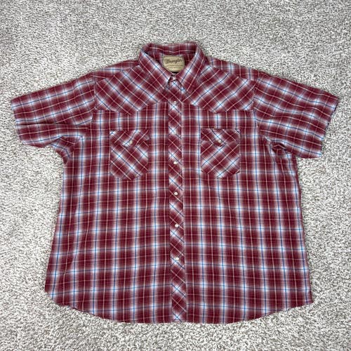 Wrangler Shirt Mens 2XL Red Plaid Short Sleeve Western Pearl Snap Cowboy Top