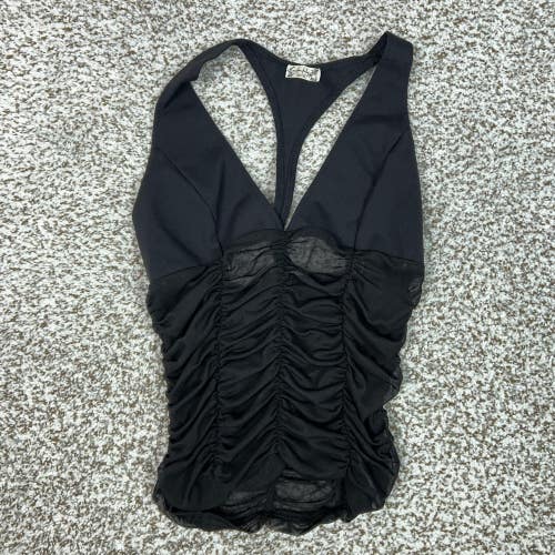 Free People Tank Top Womens XS Black Mesh Ruched Mesh Festival Racerback Boho