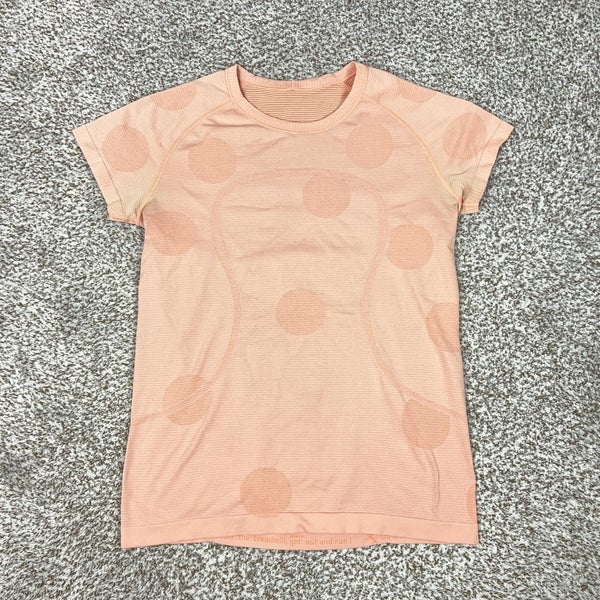 Lululemon Shirt Womens 12 Orange Swiftly Tech Short Sleeve Polka Dot Running Gym