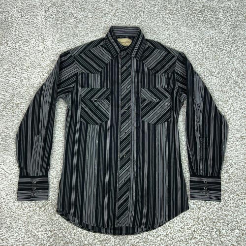 Wrangler Shirt Mens Medium Black Stripe Western Pearl Snap Long Sleeve Top