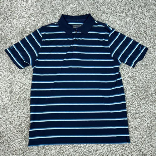 Nike Golf Polo Shirt Mens Large Blue Striped Dri-Fit Tour Performance Golf Top