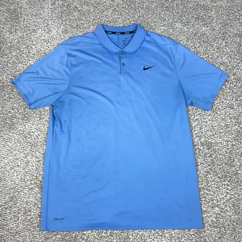 Nike Golf Polo Shirt Mens 2XL Blue Solid Dri-Fit Performance Top Swoosh Sports