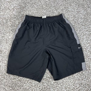 Nike Shorts Mens Medium Black Gray Colorblock Swim Trunks Lined Pockets Beach