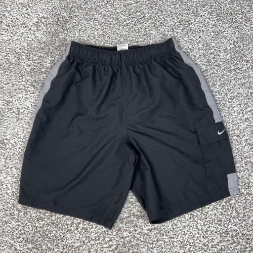 Nike Shorts Mens Medium Black Gray Colorblock Swim Trunks Lined Pockets Beach