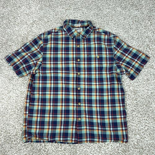 Duluth Trading Co Shirt Mens Medium Blue Plaid Short Sleeve Button Outdoor Top