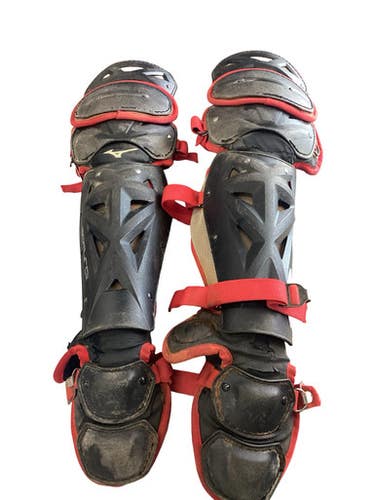 Used Mizuno SAMURAI SHIN GUARDS Catchers Leg Guards Cardinal And Black Youth 11760-S000090218