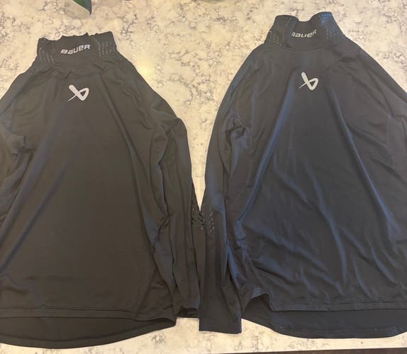 (qty:2) Youth XL Hockey Unisex Bauer Compression Shirt with Neck Guard