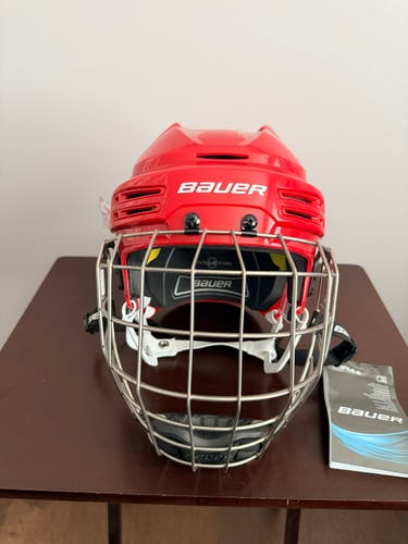 Large Bauer Re-Akt 75 Helmet (New) with Cage - Red