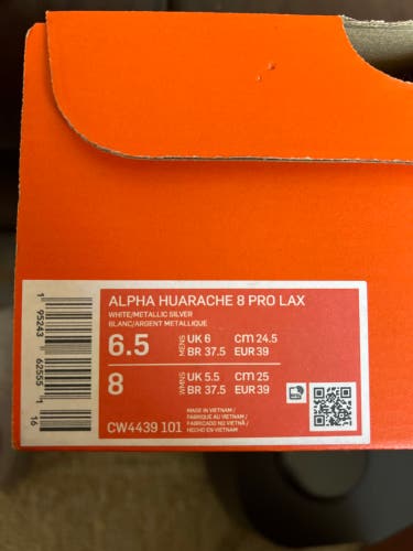 Men's Size M 6.5 (W 7.5) Youth Nike Alpha Huarache 8 Elite Low Top (New)