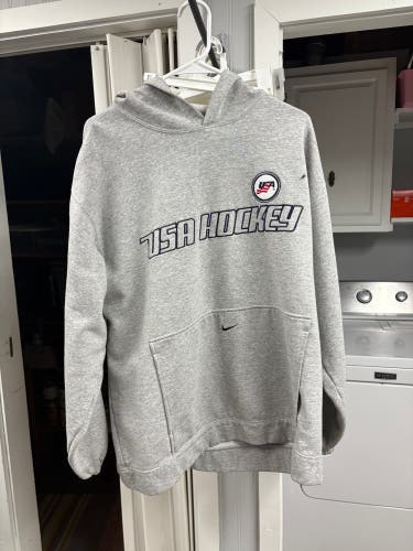 Vintage Nike USA Hockey Center Swoosh Sweatshirt L Hoodie Gray Team Fleece Knit