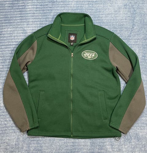 NFL New York Jets Jacket Mens LARGE Embroidered Logo Zip Waffle Knit Heavy Sweater