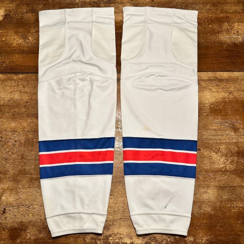 New York Rangers White Senior Large Reebok Edge Socks Pro Stock (Used)