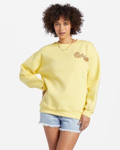 Billabong Best of Times Sweatshirt Women's M Yellow Relaxed Fit Pullover GBO108