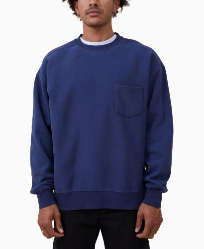 Cotton On Sweater Men's L Indigo Fleece Drop Shoulder Crew Neck Oversized FTS273