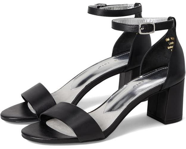 David Tate Timeless Sandals Womens US 6.5WW Black Leather Block Heel VER028