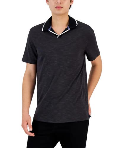 Alfani Polo Shirts Men's L Deep Black Johnny Collar Short Sleeve Pullover FTS270