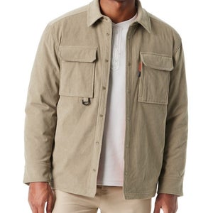 Bass Outdoor Shacket Mens Small Beige Corduroy Quilted Lined Relaxed Fit FTS295
