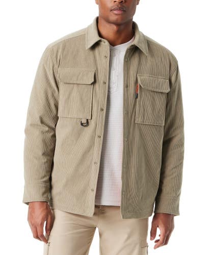 Bass Outdoor Shacket Mens Small Beige Corduroy Quilted Lined Relaxed Fit FTS295