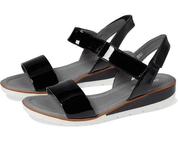 David Tate Scala Women's US 6 Black Leather Ankle Strap Wedge Sandals ZOGG1715