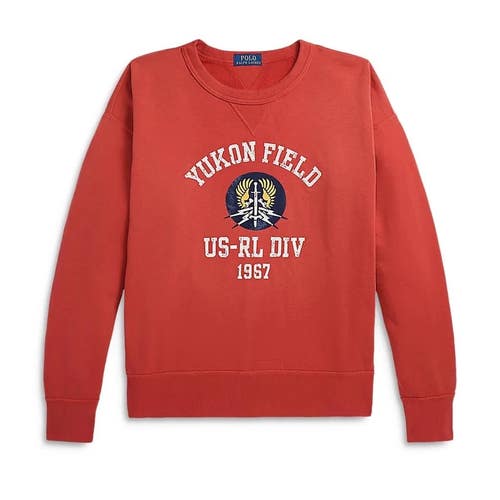 Polo Ralph Lauren Sweatshirt Men Medium Red Yukon Field Flock Vintage Fit FTS313