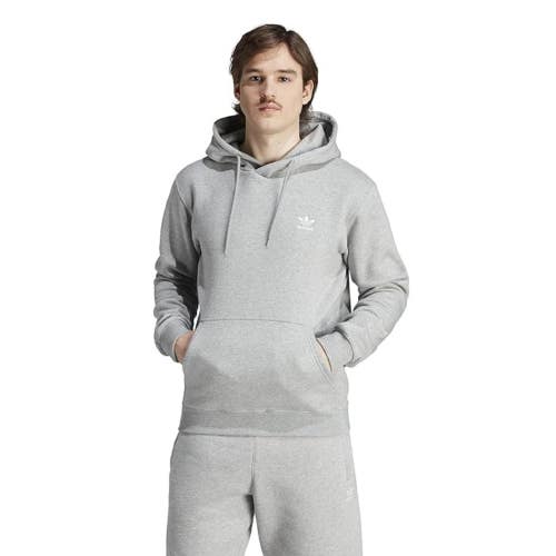 Adidas Trefoil Essentials Hoodie Men Gray Heather Fleece Kangaroo Pocket DSGL853