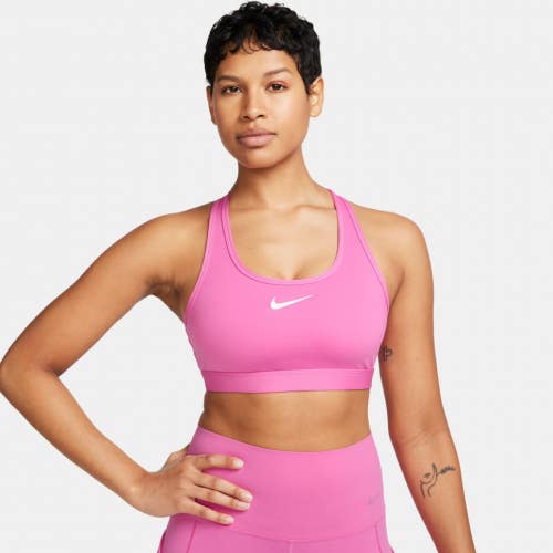 Nike Swoosh Medium Support Sports Bra Womens Large Pink Padded Racerback DSGL858