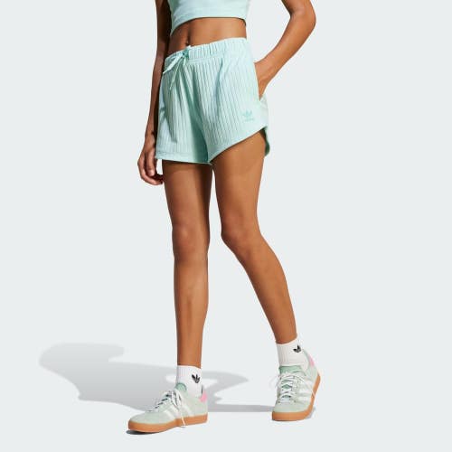 Adidas Originals Shorts Girls L Semi Flash Aqua Ribbed Drawstring Waist DSGL835