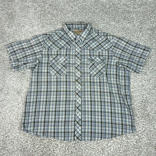 Wrangler Shirt Mens 2XL Blue Plaid Short Sleeve Pearl Snap Western Cowboy Top