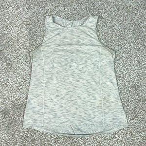 Lululemon Tank Top Womens Large Gray Stripe High Neck Open Back Yoga Gym Workout