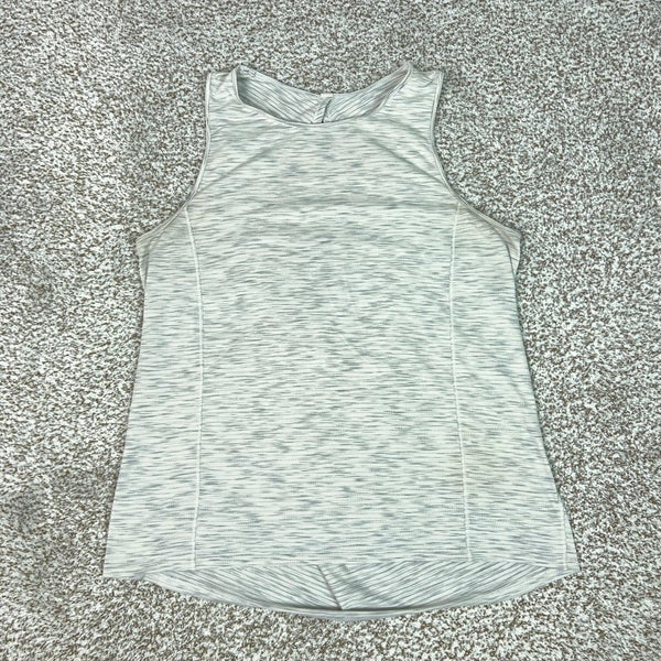 Lululemon Tank Top Womens Large Gray Stripe High Neck Open Back Yoga Gym Workout