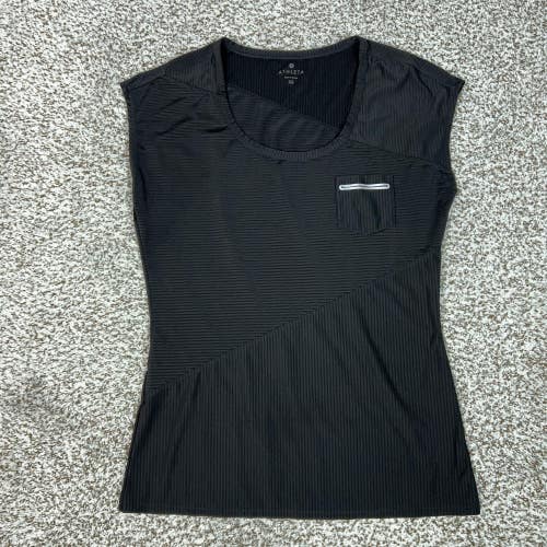 Athleta Tank Top Womens XS Black Striped Scoop Neck Pocket Running Speedsetter