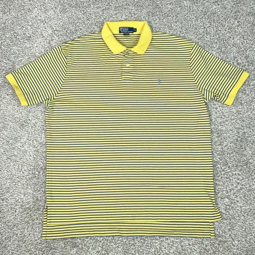 Polo Ralph Lauren Polo Shirt Men XL Yellow Stripe Cotton Pony Logo Casual Preppy