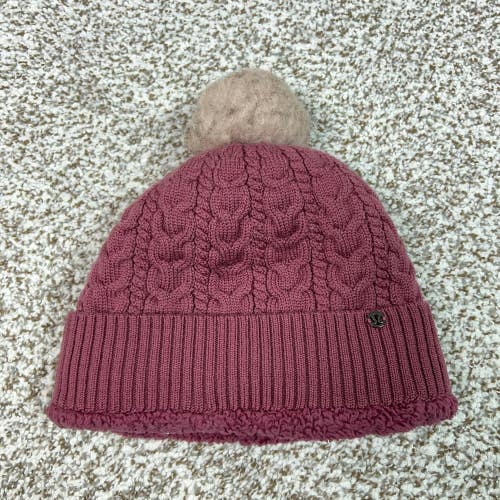 Lululemon Hat Beanie Womens One Size Pink Knit Fleece Lined Merino Wool Winter