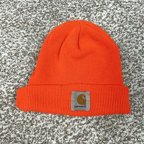 Carhartt Hat Beanie Mens One Size Orange A18 BOG Knit Logo Winter Workwear Gorp