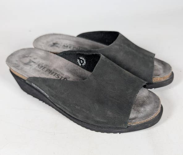 Mephisto Hanik Women Slide Sandals Black Nubuck Cork Footbed Size: 36 / 5-5.5