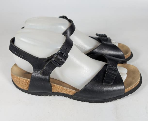 MEPHISTO Black Leather Sandals Wedge Slingback Orthopedic Comfort Size: 40 / 9