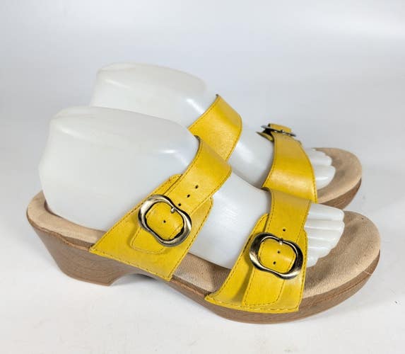 Dansko Sophie Leather Double Strap Slip On Wedge Sandals Womens 41 / 10.5 Yellow