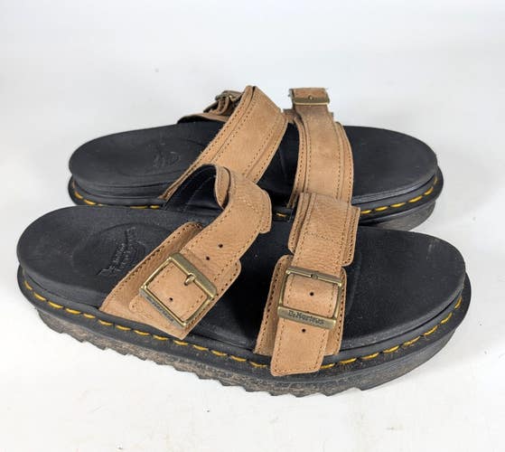 Dr. Martens Myles Brown Leather Platform Slide Sandals Softwair Women's Size: 10