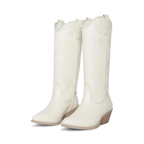 Steve Madden Windie Women's 6.5 M White Leather Block Heel Western Boots NCZ163
