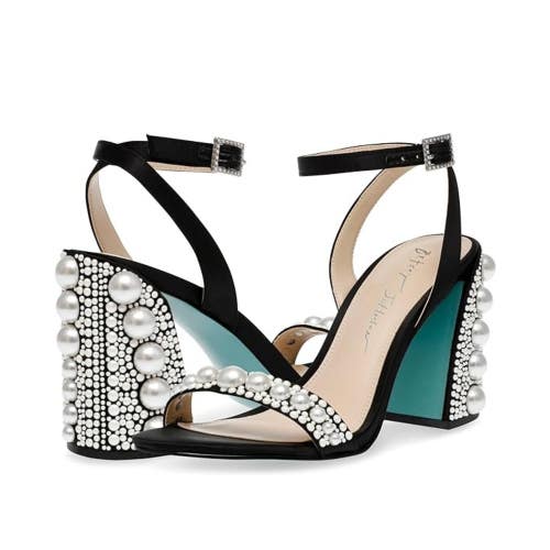 Blue by Betsey Johnson Lexi Sandals Women's 6.5 M Black Pearls Block Heel NCZ98