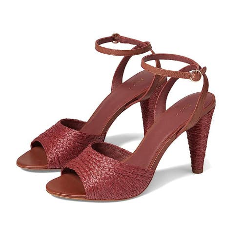 Joie Calan Sandals Women's 7M Russet Brown Ankle Strap Peep Toe Cone Heel NCZ166