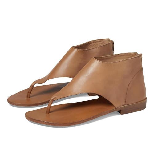 Free People Uma Sandals Womens 9M Natural Leather Toe Post Back Zip Thong NCZ107