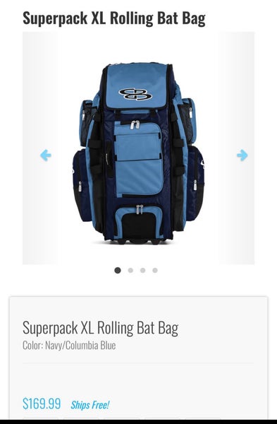 Boombah Superpack XL Rolling Bat Bag Navy//Carolina Blue