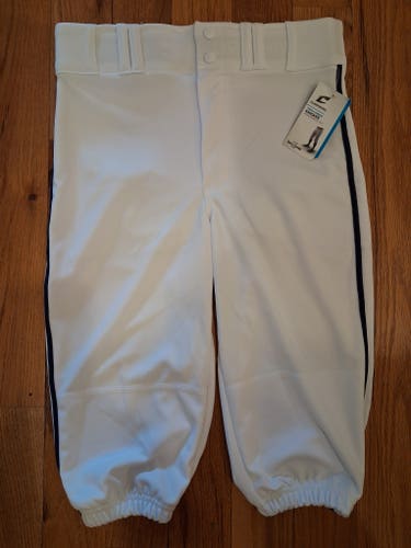 CHAMPRO Triple Crown Premium Baseball Knickers Youth XL White with Navy Pipe