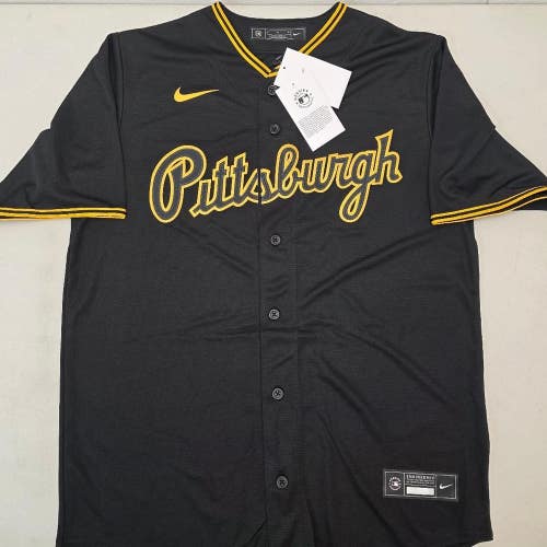 Mens PITTSBURGH PIRATES Sewn 100% REAL Baseball Jersey NWT BLACK $115