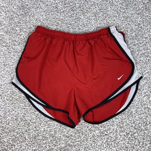 Nike Shorts Womens Large Red Dri-FIT Running Lined Athletic Gym Sport Tempo Logo