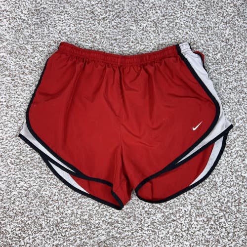 Nike Shorts Womens Large Red Dri-FIT Running Lined Athletic Gym Sport Tempo Logo