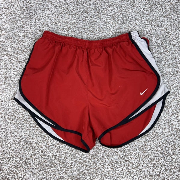 Nike Shorts Womens Large Red Dri-FIT Running Lined Athletic Gym Sport Tempo Logo
