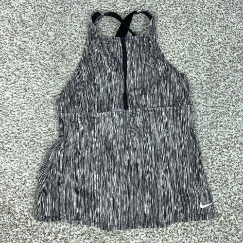 Nike Tank Top Womens Medium Gray Striped High Neck Tennis Athletic Running Gym